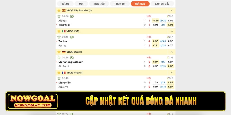 Cập nhật kết quả bóng đá nhanh